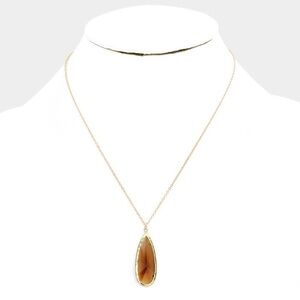 Semi Precious Tear Drop Gold and Smokey Topaz Necklace
